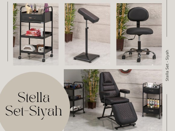 Stella Dövme Koltuğu Seti - Siyah | 4'lü Set | MC-6307