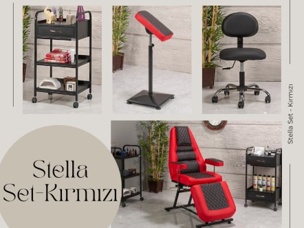 Stella Dövme Koltuğu Seti - Kırmızı | 4'lü Set | MC-6308