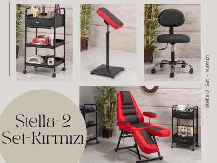 Stella-2 Dövme Koltuğu Seti - Kırmızı | 4'lü Set | MC-6311