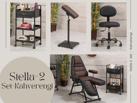Stella-2 Dövme Koltuğu Seti - Kahverengi | 4'lü Set | MC-6312