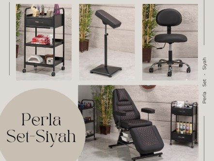 Perla Dövme Koltuğu Seti - Siyah | 4'lü Set | MC-6316