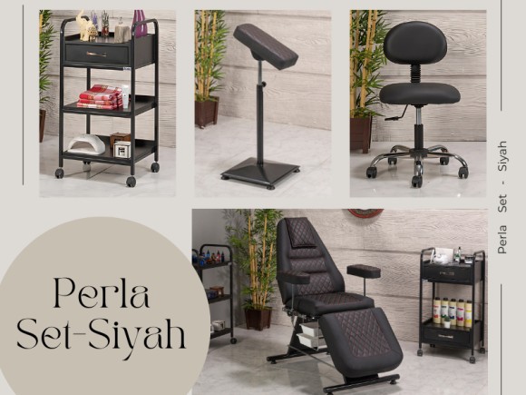 Perla Dövme Koltuğu Seti - Siyah | 4'lü Set | MC-6316
