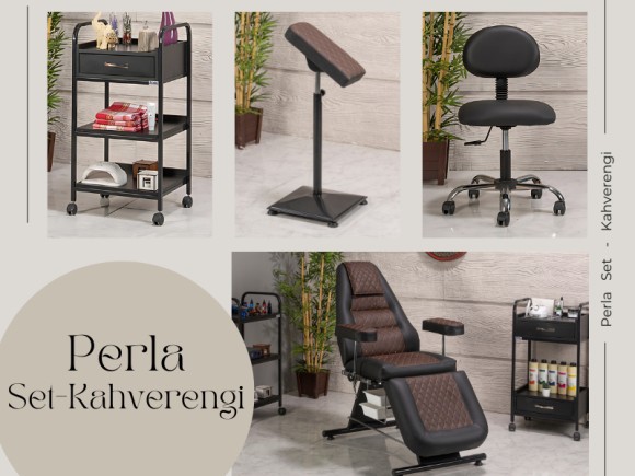 Perla Dövme Koltuğu Seti - Kahverengi | 4'lü Set | MC-6318