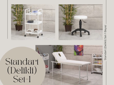 Standart Set-1 | Bakım Sedyesi (Delikli), Tabure, Cihaz Sehpası | MC-6401