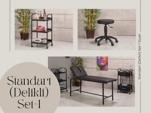 Standart Set-1 | Bakım Sedyesi (Delikli), Tabure, Cihaz Sehpası | MC-6401