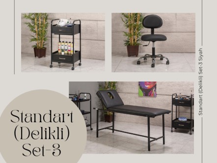 Standart Set-3 | Bakım Sedyesi (Delikli), Sandalye, Cihaz Sehpası | MC-6403
