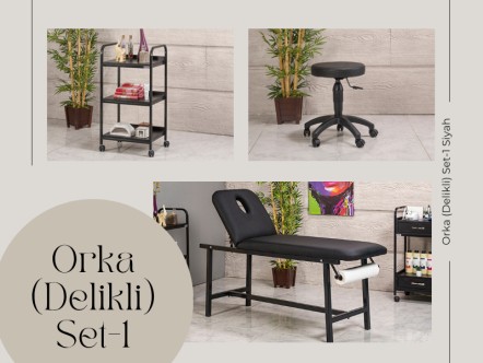 Orka Set-1 | Bakım Sedyesi (Delikli), Tabure, Cihaz Sehpası | MC-6404