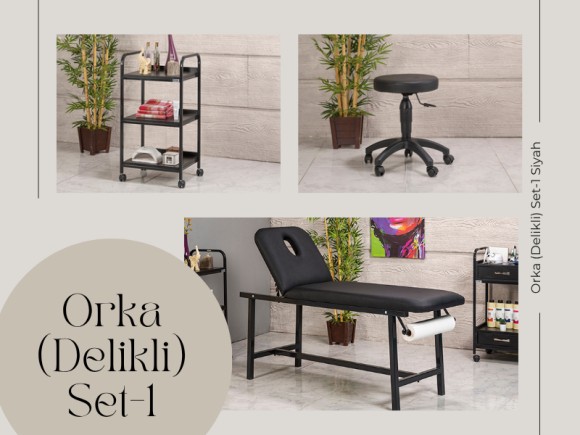 Orka Set-1 | Bakım Sedyesi (Delikli), Tabure, Cihaz Sehpası | MC-6404