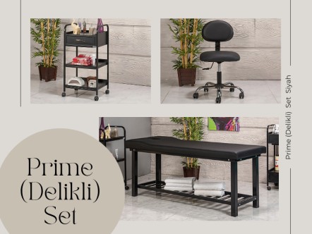 Prime Set | Bakım Sedyesi (Delikli), Sandalye, Cihaz Sehpası | MC-6407