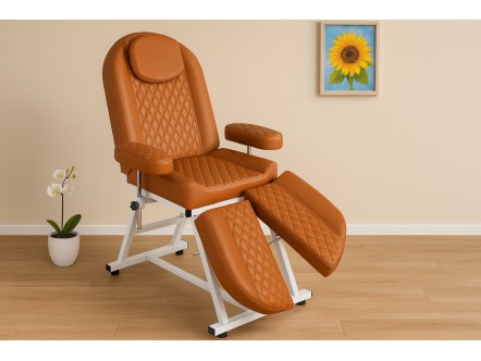 Petra | Manuel Kalıcı Makyaj Koltuğu | Beyaz Profil - Taba Döşeme | MC-3723