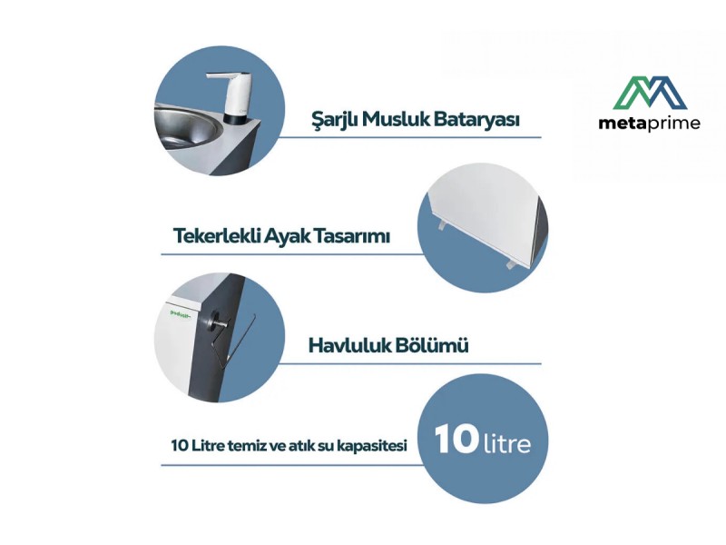 Mobil Seyyar Lavabo 10 Litre | Tekerlekli - Yönetmeliğe Uygun