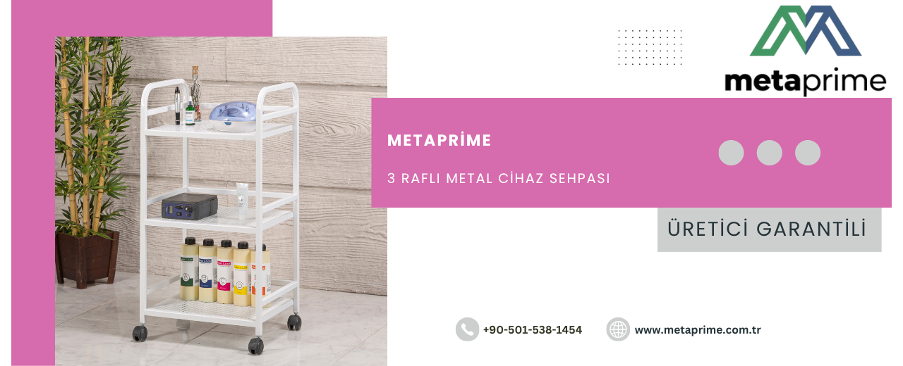 Alfa 3 Raflı Cihaz Sehpası (MC-5009) – Klinik ve Estetik Merkezleri İçin Kompakt ve Dayanıklı Profesyonel Sehpa
