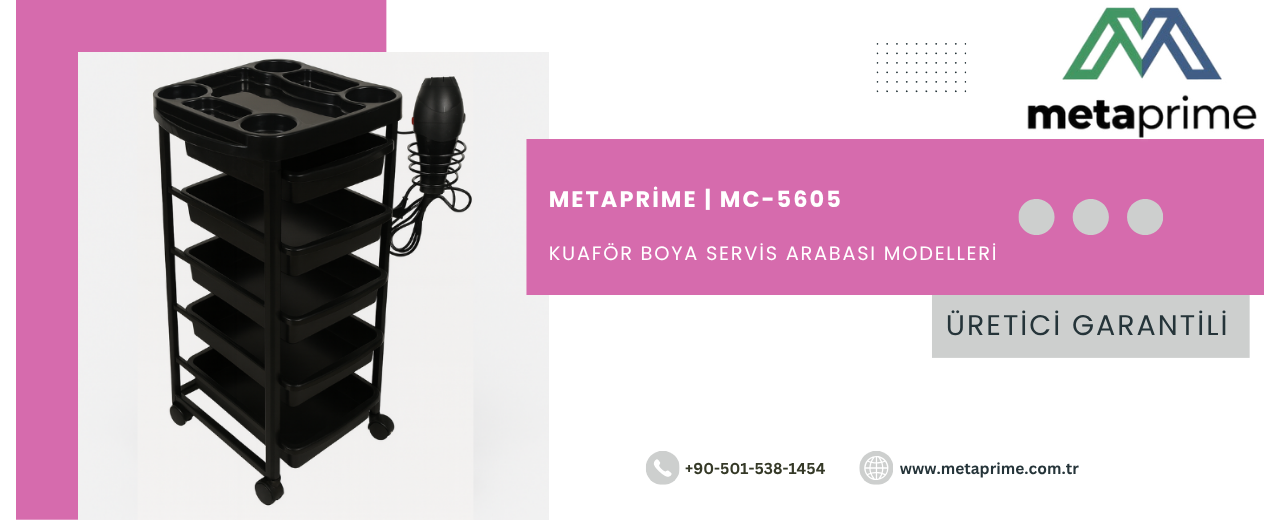 Enzo-2 Kuaför Boya Servis Arabası | 5 Raflı Metal Kuaför Arabası MC-5605