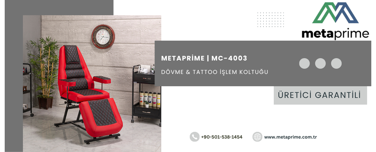 Stella-2 Dövme Koltuğu | Kırmızı-Siyah Sırt ve Ayak Kısmı Hareketli Tattoo Koltuğu